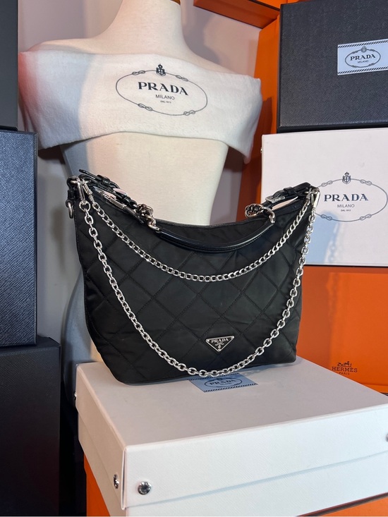 Prada Handbags - Prada⭐️Black Quilted Shoulder Bag with Silver chains inc!⭐️Offers welcome!